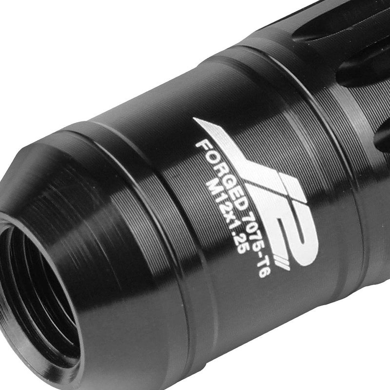 J2 Engineering 16Pcs 7075 Aluminum Open End M12 x 1.25 Lug Nuts w/4Pcs Lock Nuts & Key, Black, Fit Conical Seat, LN-T7-002-125-BK - Image 3
